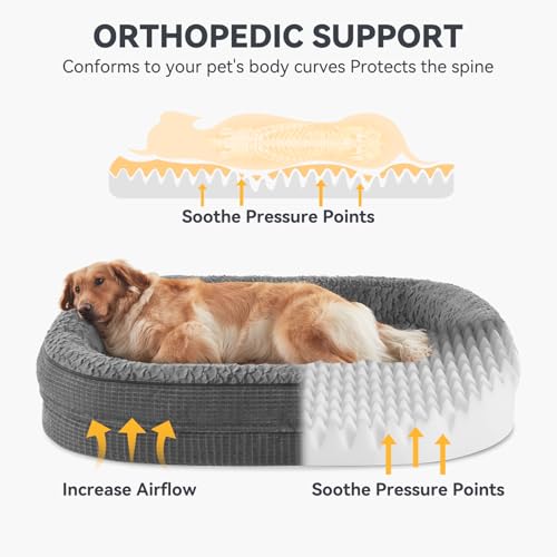 joejoy orthopedic dog bed large xl egg-crate memory foam pet couch bed bolster grey
