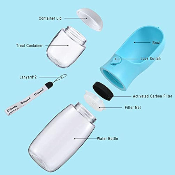 Dog Water Bottle with Food Container, Travel Puppy Water Bowl, Portable Pet Dispenser, Dog Gift Stuff Accessories Items, Puppy Essentials Necessities for Yorkie Cat Walking and Hiking