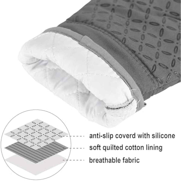 Oven Mitts and Pot Holders 6pcs Set with Non-Slip Silicone Surface, Grey