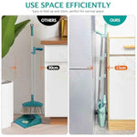 XXXFLOWER Broom and Dustpan Set with Cleaning Teeth, 55" Long Handle Indoor Sweeping Combo for Home Office Kitchen, Bluish Green