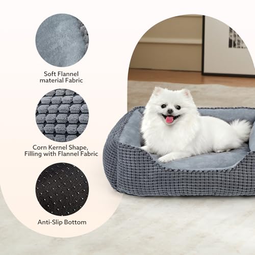 MIXJOY dog bed for large, medium, small dogs, 20 inch grey washable sleeping bed with anti-slip bottom
