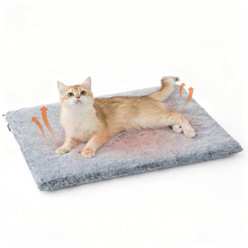 Bedsure Self Warming Cat Bed, Extra Warm Self Heating Mat for Cats & Dogs Non Electric, Anti-Slip Small Thermal Pet Pad Indoor with Removable Washable Cover, 24" x 18",Grey
