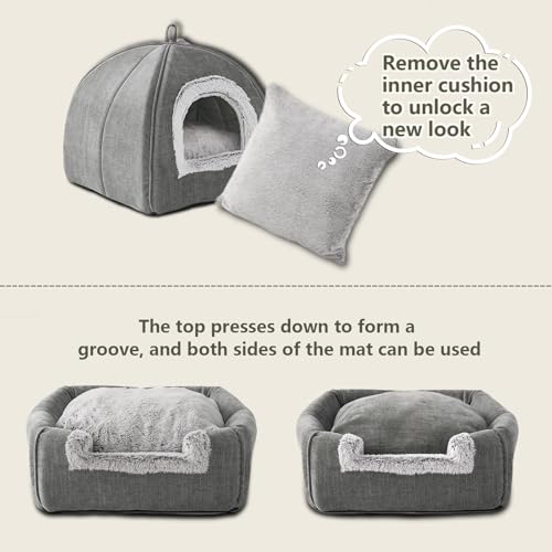 grey cat bed cave for indoor cats kittens and small pets foldable washable 15 inches