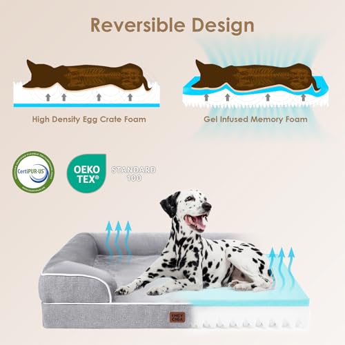 EheyCiga extra large dog bed 44x32 inch waterproof memory foam non-slip grey