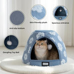 balance 2-in-1 cat bed cave with anti-slip bottom and ultra-soft plush blue 19 inches