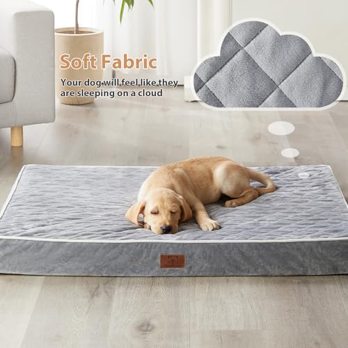 WNPETHOME orthopedic waterproof extra large dogs bed with removable washable cover and multi-needle quilting for large sized dog in light grey