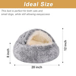 Grey, 20-inch Hooded Dog Bed for Small Dogs up to 22 lbs, Washable Pet Cave Bed with Anti-Slip Bottom