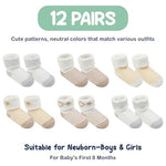 Mother's Choice Organic Cotton Baby Socks 0-6 Months, 12 pairs, Soft, Cozy, and Gentle Socks for Infants Girls and Boys