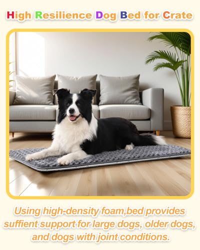 Dark Gray dog crate bed for medium to large dogs, 35" x 22", high resilience foam and anti-slip bottom