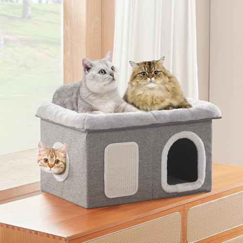 windracing extra wide cat house light grey foldable cat cave bed kitten condo 24.4x16.9x14.2 inches