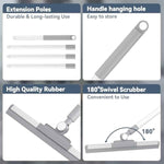 Floor Squeegee with 180° Rotating Head, Squeegee for Floor with 52'' Long Handle, Squeegee Broom, Squeegee for Window Cleaning, Bathroom Tile, Garage Concrete, Deck, Shower Glass (White)