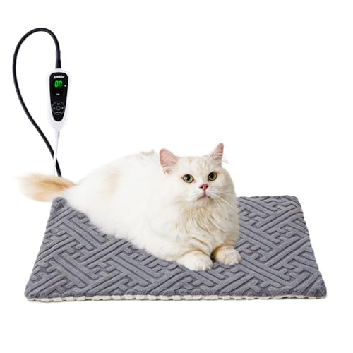 Cat Heating Pad with adjustable temperature and timer options, 18x18 inch, indoor, waterproof and flame-retardant PVC core