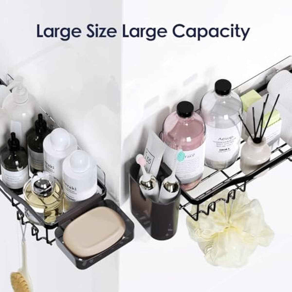 Shower Caddy Adhesive Shower Organizer 7-Pack, Rustproof Stainless Steel Bathroom Shelves, Large Capacity No-Drill Rack Storage Accessories with Soap Dish Toothbrush Holder &24 Hooks Home Decor