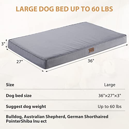 BFPETHOME grey waterproof large dog bed for medium, large and extra large dogs with orthopedic egg crate foam