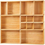 Fabsome Drawer Organizer, Set of 9 Bamboo Wood Kitchen Makeup Desk Junk Tea Drawer Storage Boxes Bins for Cutlery Silverware Utensils Flatware, Small Wooden Container Tray for Bathroom, Office