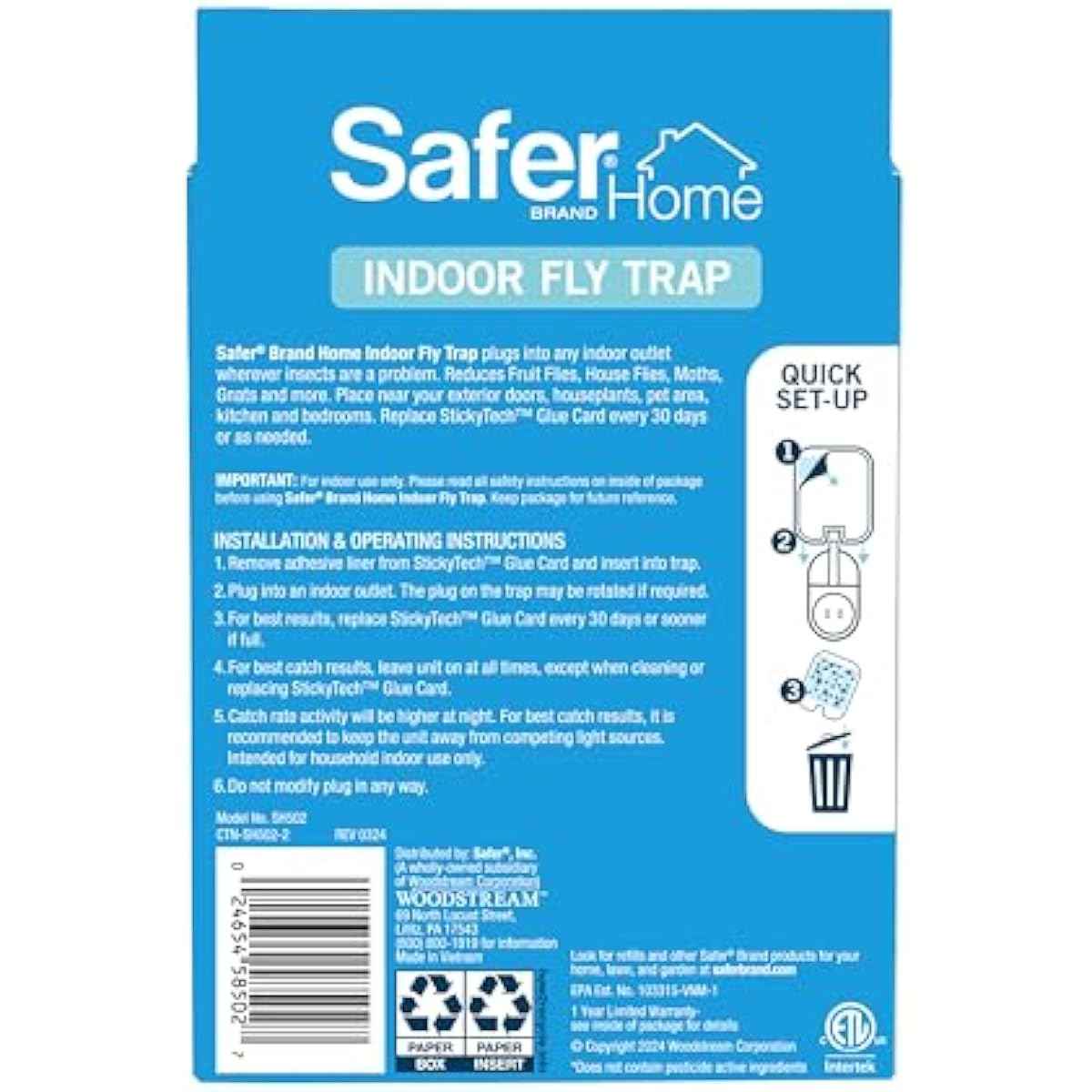 Safer Home Indoor Plug-In Fly Trap - SH502 - Effective Fruit Fly Traps for Indoors, Gnat Traps for House Indoor, 400 Sq Ft Protection - Style: 1 Device + 2 Glue Cards