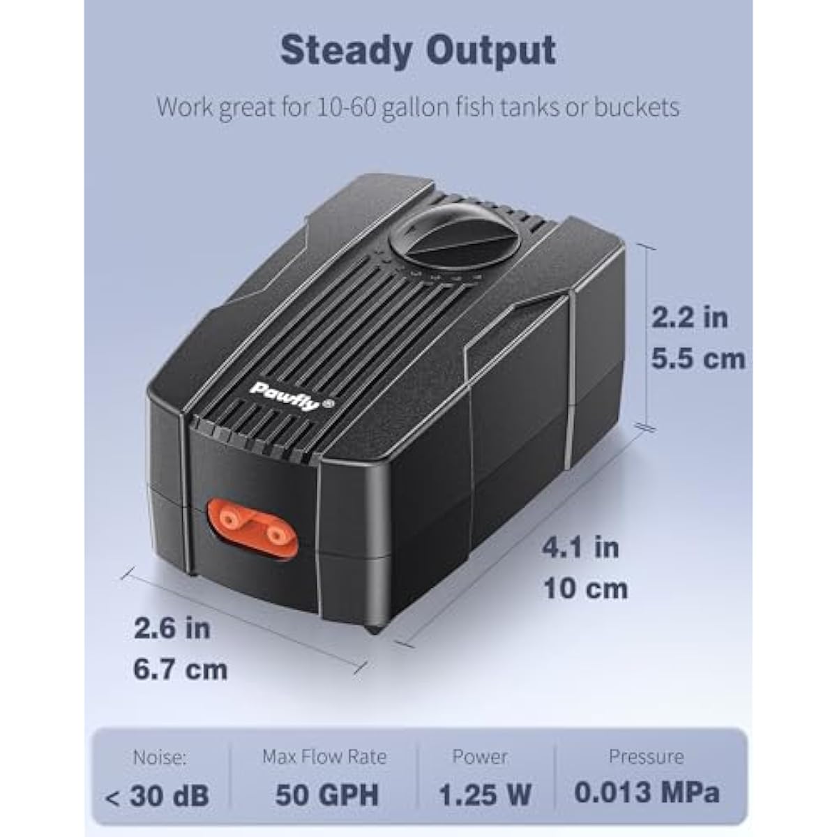 Pawfly Aquarium Air Pump Oxygen Pump for 10-200 Gallon Fish Tanks Buckets Dual Outlet Adjustable Ultra Quiet Aerator Pump with Accessories