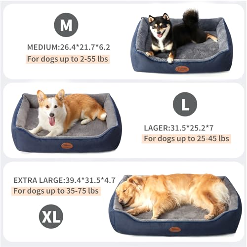 Orthopedic dog bed, medium size, durable egg crate foam, navy, washable cover, waterproof lining