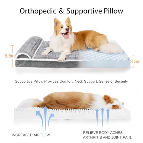 grey orthopedic egg crate foam dog bed large 36''x24'' waterproof soft non-slip pet crate beds mat