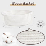 White small woven burr basket with gift bags and ribbons, 12" x 8" x 5", durable storage for gifts, baby toys, and living room essentials