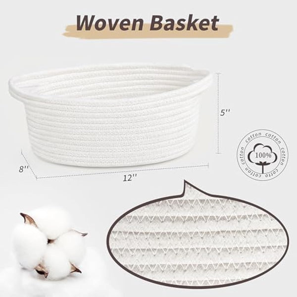 Pro Goleem Small Woven White Easter Basket with Handles, Durable Burr Material, 12" x 8" x 5", Baby Toy Storage