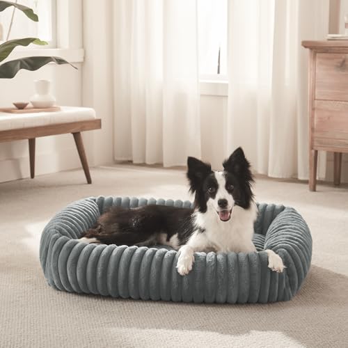FURTIME Dog Bed for Small Dogs, Washable Orthopedic Dog Bed with Removable Cover, Rectangle Soft Calming Sleeping Puppy Bed Durable Pet Cuddler with Anti-Slip Bottom, Grey, S (20"x19"x6")