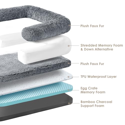 EheyCiga 72x44x11 Grey Orthopedic Memory Foam Foldable Human Dog Bed with Non-Slip Bottom and Waterproof Faux Fur Cover