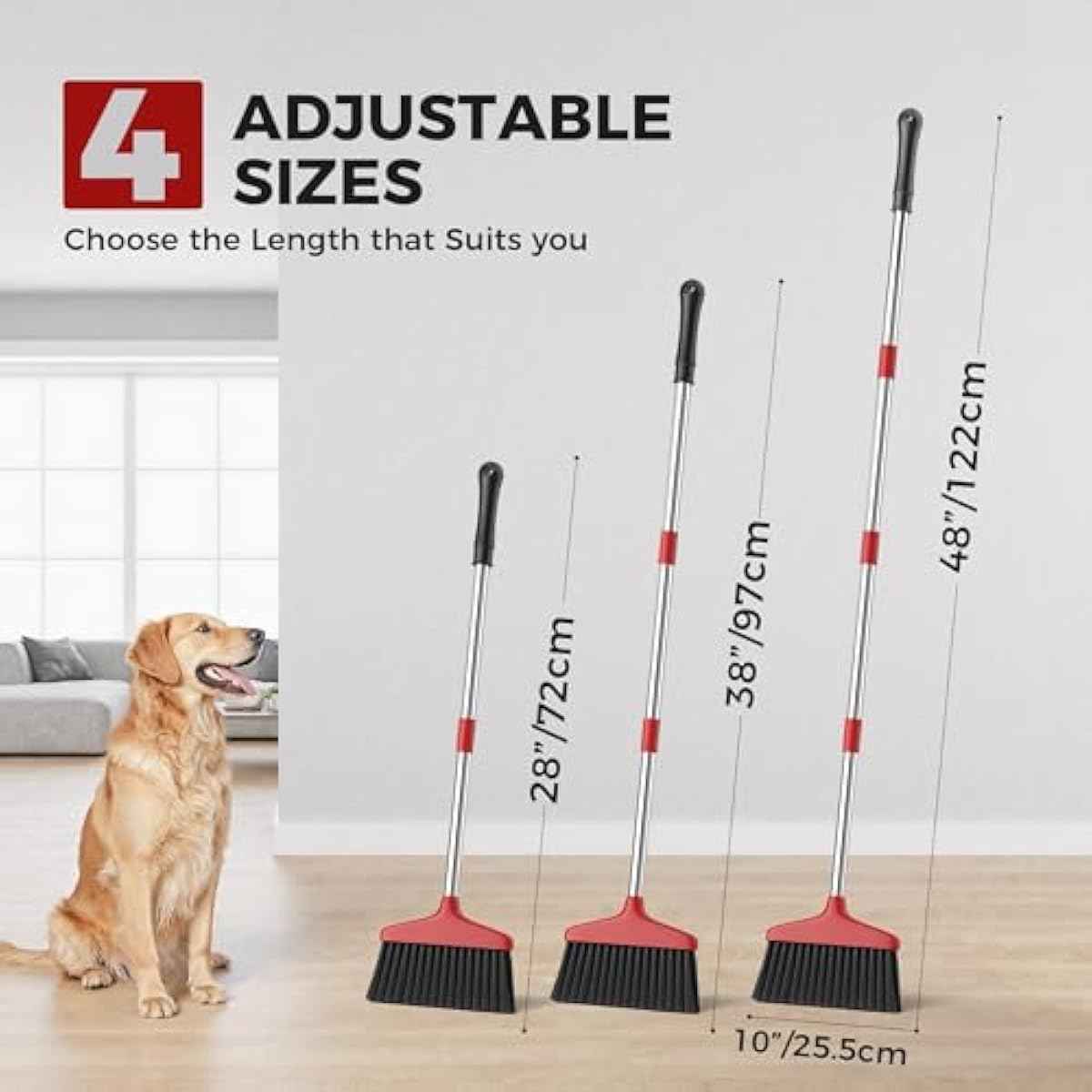 Handy Broom, Indoor/Outdoor Brooms, Duty Kitchen Broom, for Home Garage Kitchen Office Courtyard Lobby Patio Lawn Concrete (1, Red)
