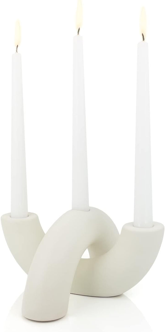 Taper Candle Holder Set - Candle Stick Holders for Dining Room Table, Entryway Table, or Fireplace Mantel - Modern Candelabra Home Decor (White)