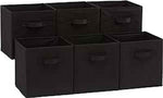 Amazon Basics Collapsible Fabric Storage Cubes Organizer with Handles, Sturdy, Beige, 10.5-x-10.5-x-11-inch, Pack of 6
