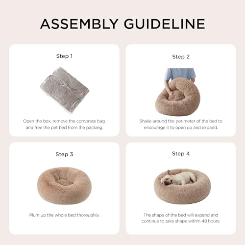 Bedsure calming medium size dog bed, 30 inches donut washable plush faux fur pet bed, fits up to 45 lbs pets, camel