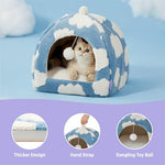 lesure cute cat bed for small indoor pets with removable washable pillow blue 16 inches