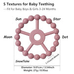 silicone teether ring toys for babies 0-6 months, 3-pack purple pink white