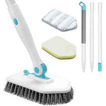 nacena Shower Scrubber with Long Handle, 3 in 1 Tile Tub Scrubber Brush with 3 Detachable Cleaning Heads Adjustable Handle Shower Cleaner Brush for Bathroom, Kitchen, Toilet, Wall, Sink, Blue White