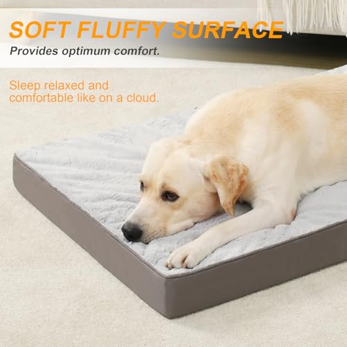 ksiiia orthopedic dog bed for large dogs deluxe plush washable pet mat with egg crate foam 35 x 22 inch gray
