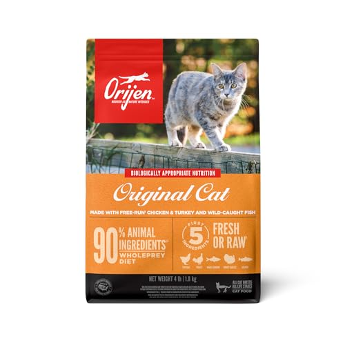 Orijen grain-free high protein premium dry cat food original recipe, 4lb bag, fresh and raw ingredients