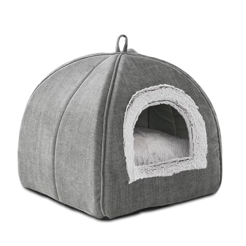 grey cat bed cave for indoor cats kittens and small pets foldable washable 15 inches