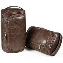 large water-resistant leather dopp kit & medium travel bag set for men - brown