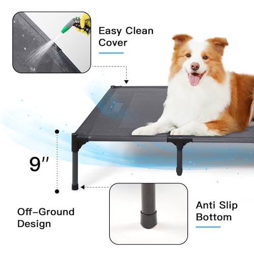 Suddus elevated dog bed for large dogs, 140lb, breathable cooling raised dog cot, grey, x-large
