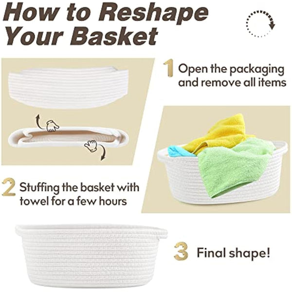 White small woven burr basket with gift bags and ribbons, 12" x 8" x 5", durable storage for gifts, baby toys, and living room essentials