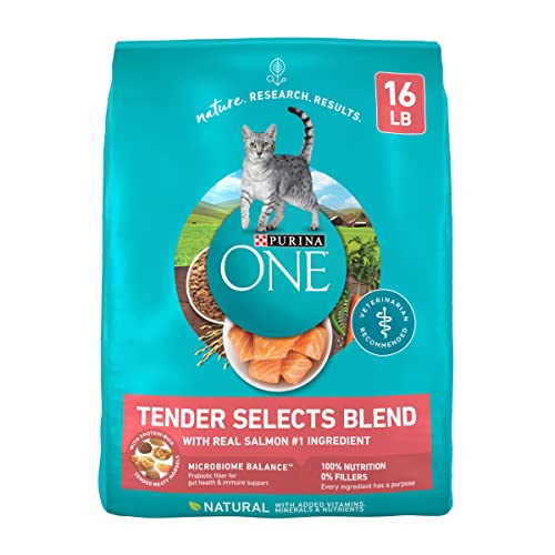 purina one natural dry cat food with real salmon - 16 lb bag for adult cats