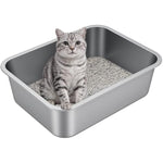 stainless steel metal cat litter box with high sides odor-free non-stick for indoor cats and kittens