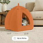Petmaker Indoor Cat Bed with Removable Foam Cushion - Small Animal Tent for Kittens, Rabbits, Guinea Pigs, and More - Brown