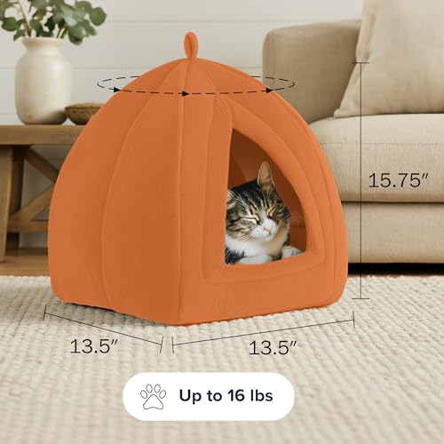 Petmaker Indoor Cat Bed with Removable Foam Cushion - Small Animal Tent for Kittens, Rabbits, Guinea Pigs, and More - Brown