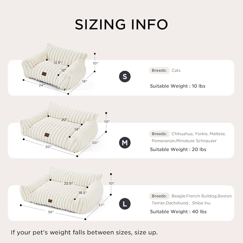Bedsure ComfyFleece cute cat couch for indoor cats with removable washable cover and supportive pet sofa 24inch cream