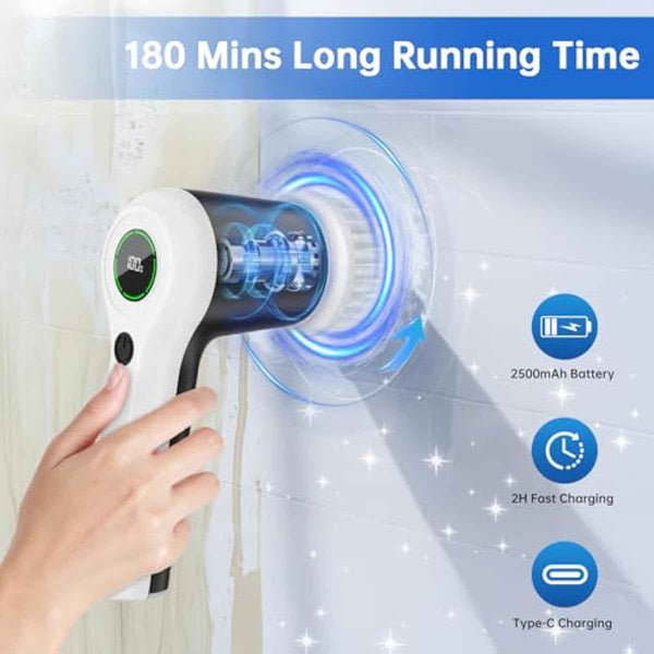 Electric Spin Scrubber for Bathroom Sink Window Cleaning with 6 Replaceable Heads
