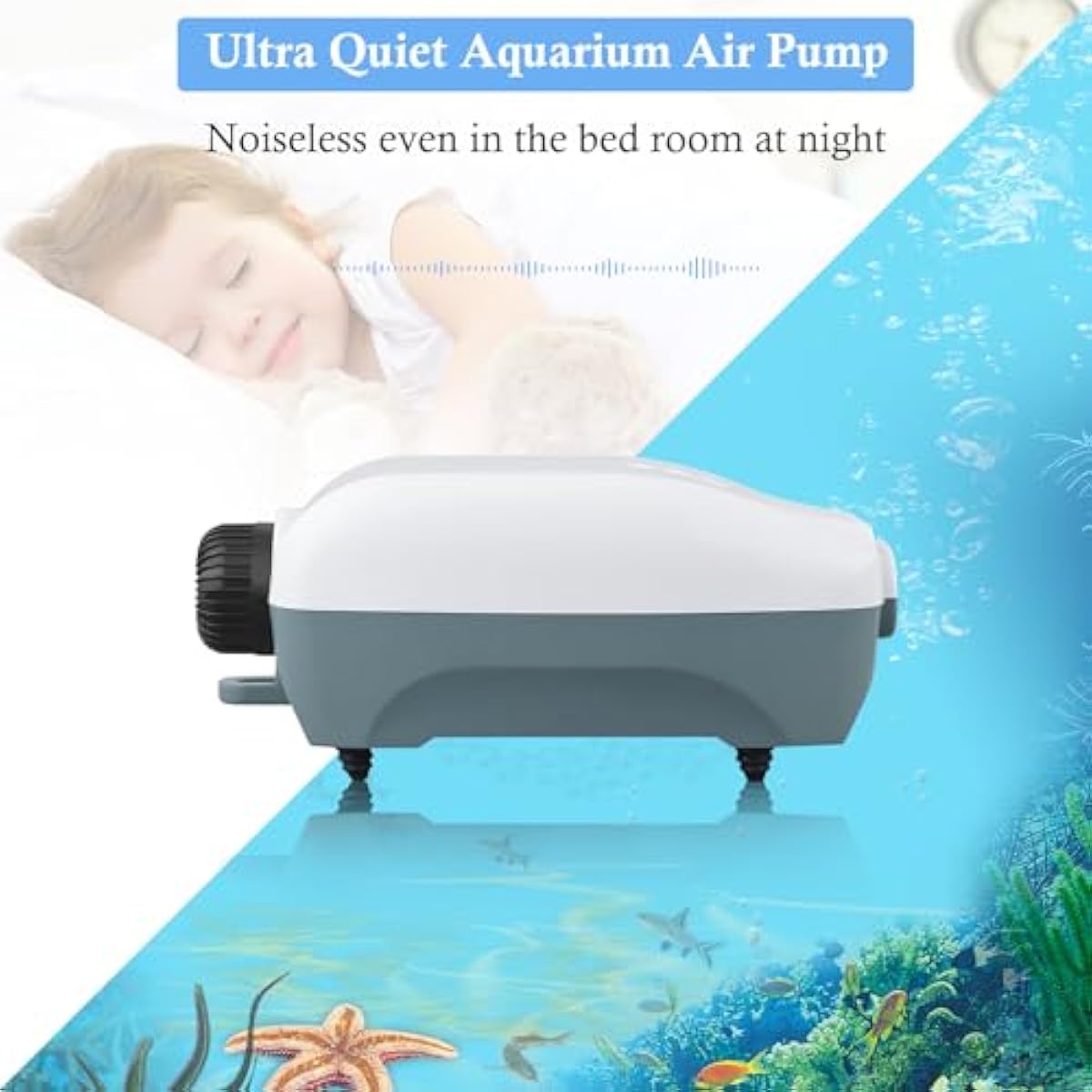 HITOP Dual Outlet Aquarium Electric Air Pump, Whisper Adjustable Fish Tank Aerator, Quiet Oxygen Pump with Accessories for 20 to 100 Gallon