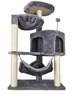 yunique cat tree with cat condo and big hammock, grey, 22.44x13.78x39.37 inches, faux fur and sisal posts