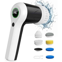 Electric Spin Scrubber, Cordless Shower Scrubber with Battery Level Display, 2 Speeds Electric Scrubber for Cleaning with 6 Replaceable Heads, Cleaning Brush for Bathroom/Sink/Window