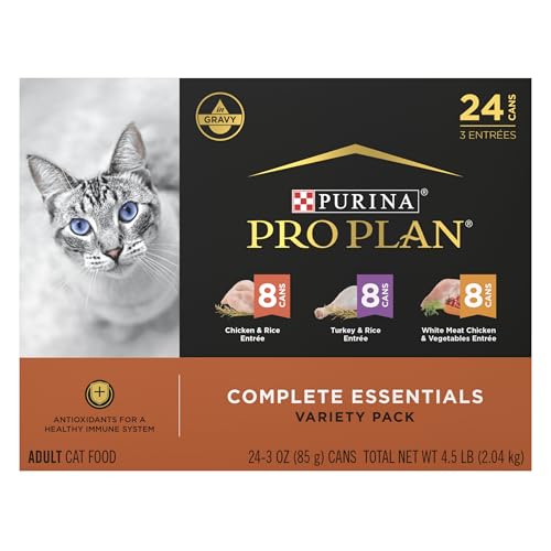 Purina Pro Plan Gravy High Protein Wet Cat Food Variety Pack Complete Essentials Chicken and Turkey Favorites 24 Cans 3 oz